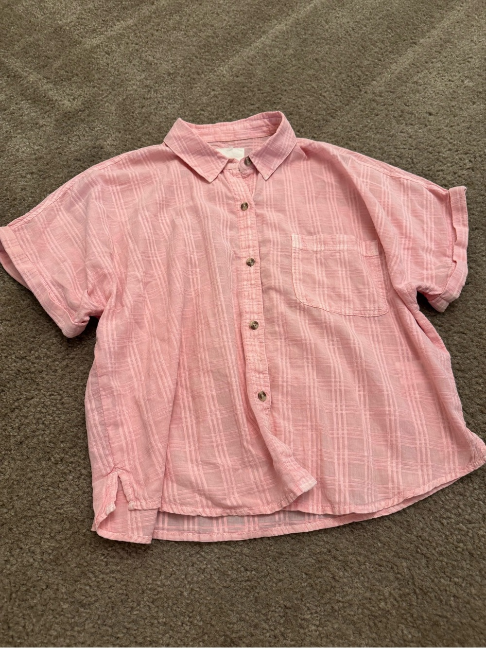 Women’s Relaxed Pink Short-Sleeve Button-Down Shirt - Lucky Brand size small